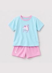 Bộ Thun Ngắn Tay Bé Gái Xanh Biển Unicorn Phối Hồng 02