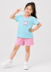 Bộ Thun Ngắn Tay Bé Gái Xanh Biển Unicorn Phối Hồng 02