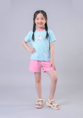 Bộ Thun Ngắn Tay Bé Gái Xanh Biển Unicorn Phối Hồng
