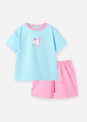 Bộ Thun Ngắn Tay Bé Gái Xanh Biển Unicorn Phối Hồng