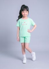 Bộ Thun Ngắn Tay Bé Gái Xanh Mint Happy Life