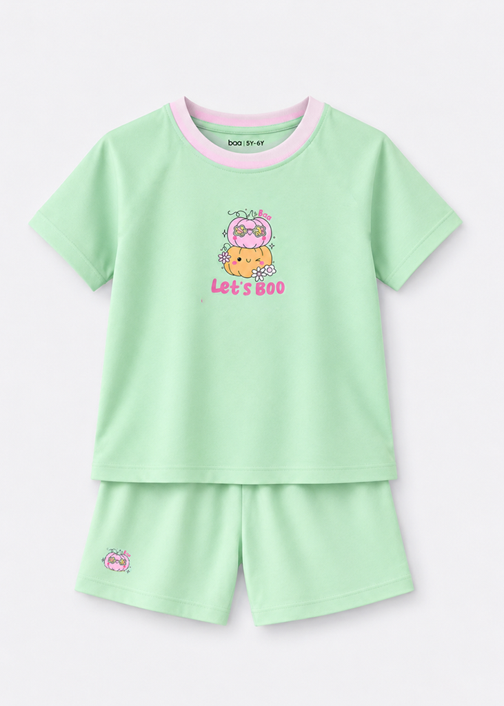 Bộ Thun Ngắn Tay Bé Gái Xanh Ngọc Let's Boo