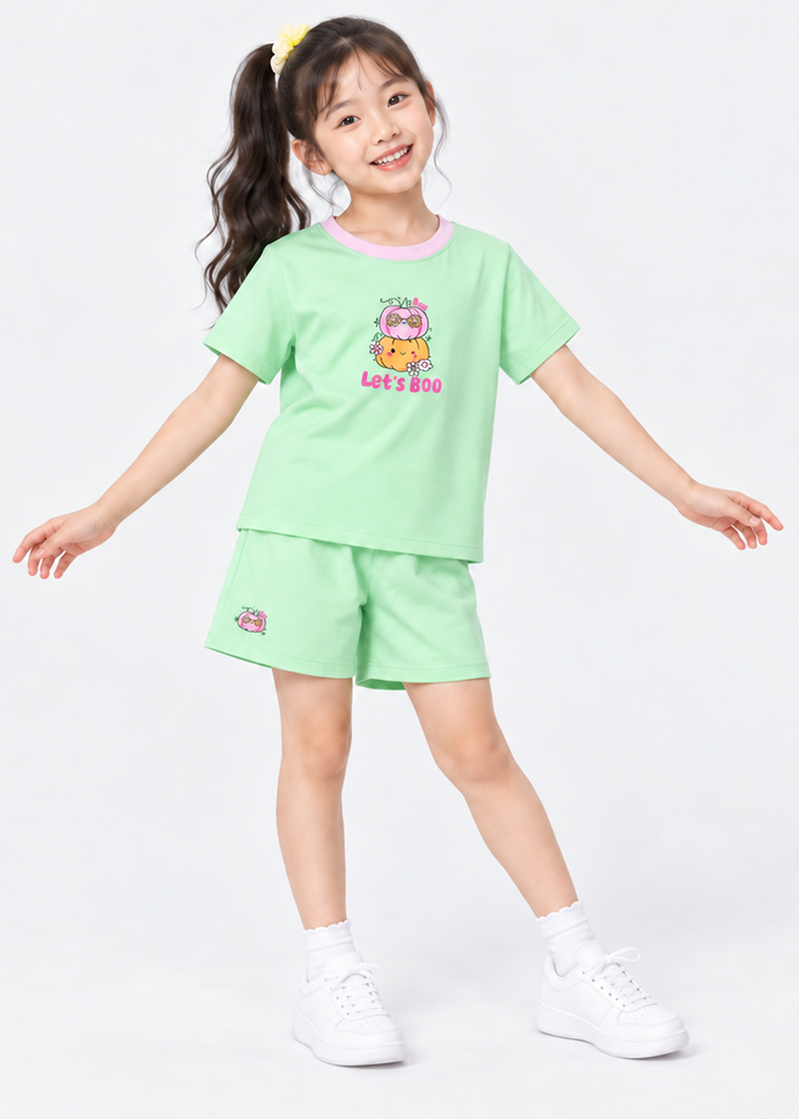 Bộ Thun Ngắn Tay Bé Gái Xanh Ngọc Let's Boo