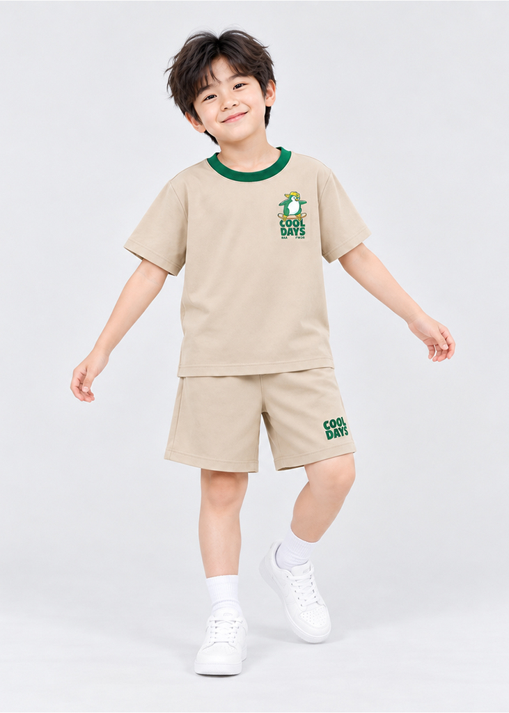 Bộ Thun Ngắn Tay Bé Trai Be Chim Cánh Cụt Phối