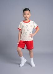 Bộ Thun Ngắn Tay Bé Trai Be Hoạ Tiết Happy Bear Phối Đỏ