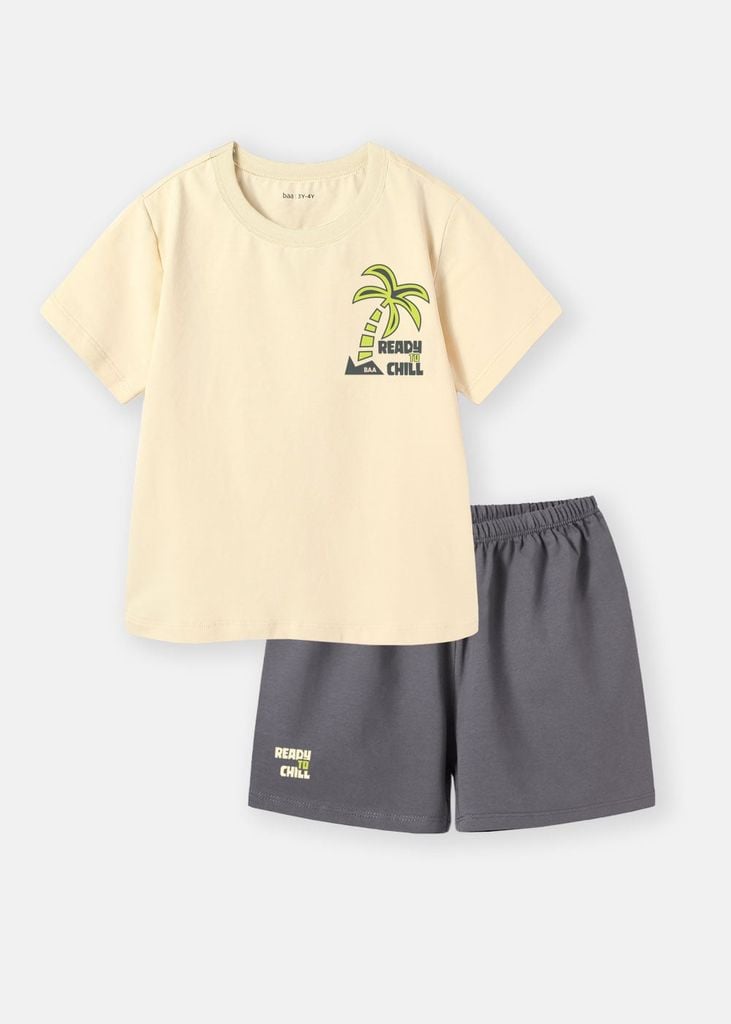 Bộ Thun Ngắn Tay Bé Trai Be Summer Chill Phối Xám