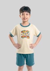 Bộ Thun Ngắn Tay Bé Trai Be Xe Đua Phối Xanh