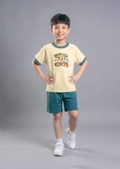 Bộ Thun Ngắn Tay Bé Trai Be Xe Đua Phối Xanh