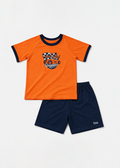 Bộ Thun Ngắn Tay Bé Trai Cam Xe Đua Phối Navy