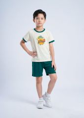 Bộ Thun Ngắn Tay Bé Trai Kem Burger Phối Xanh Lá