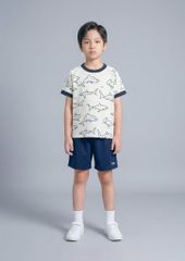 Bộ Thun Ngắn Tay Bé Trai Kem Hoạ Tiết Cá Mập Phối Navy 02*