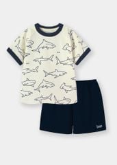 Bộ Thun Ngắn Tay Bé Trai Kem Hoạ Tiết Cá Mập Phối Navy 02