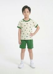 Bộ Thun Ngắn Tay Bé Trai Kem Hoạ Tiết Máy Bay Phối Xanh Lá