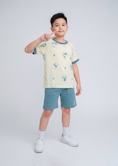 Bộ Thun Ngắn Tay Bé Trai Kem Hoạ Tiết Winter Bear Phối Xanh