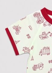 Bộ Thun Ngắn Tay Bé Trai Kem Hoạ Tiết Xe Ben Phối Đỏ