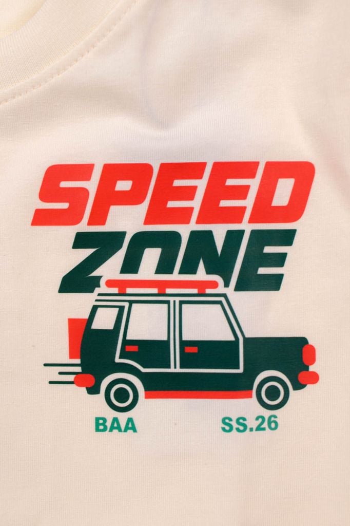 Bộ Thun Ngắn Tay Bé Trai Kem Speed Zone Phối Xanh Lá