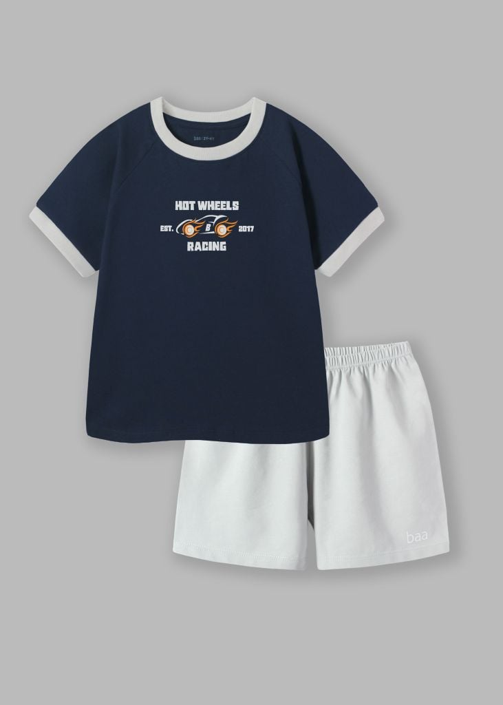 Bộ Thun Ngắn Tay Bé Trai Navy Xe Đua Phối Xám