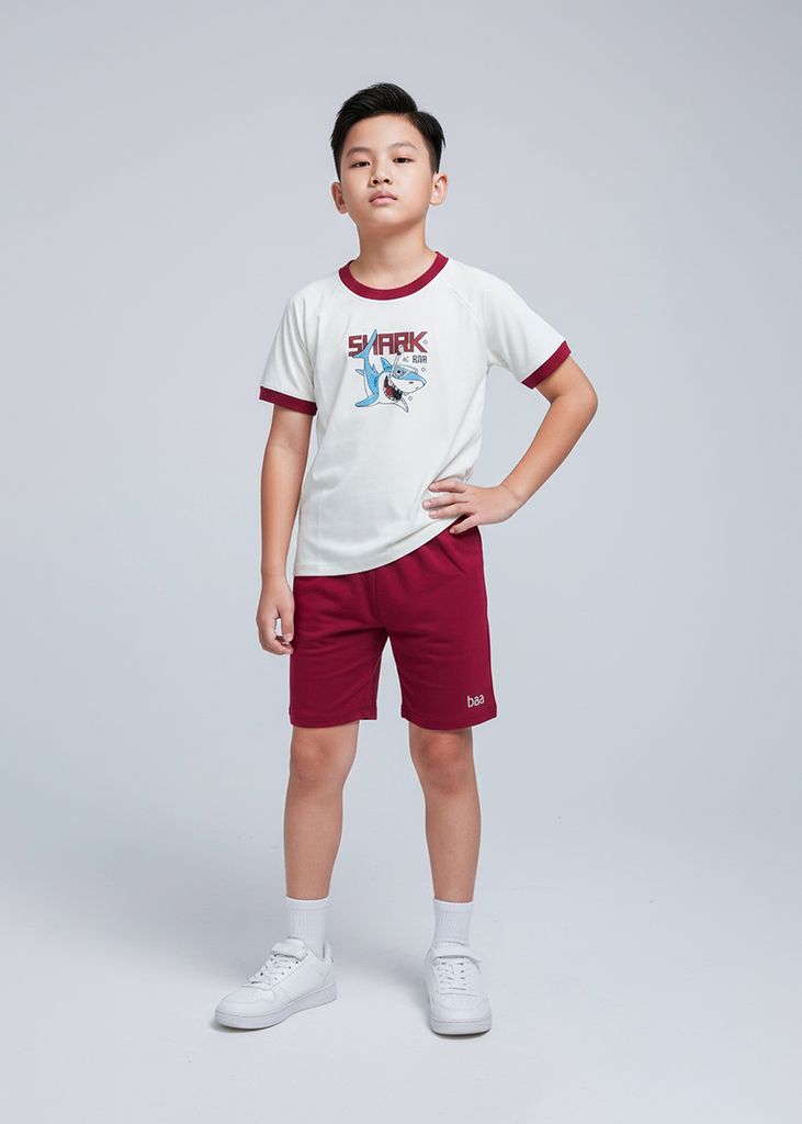 Bộ Thun Ngắn Tay Bé Trai Trắng Cá Mập Phối Đỏ Bungurdy