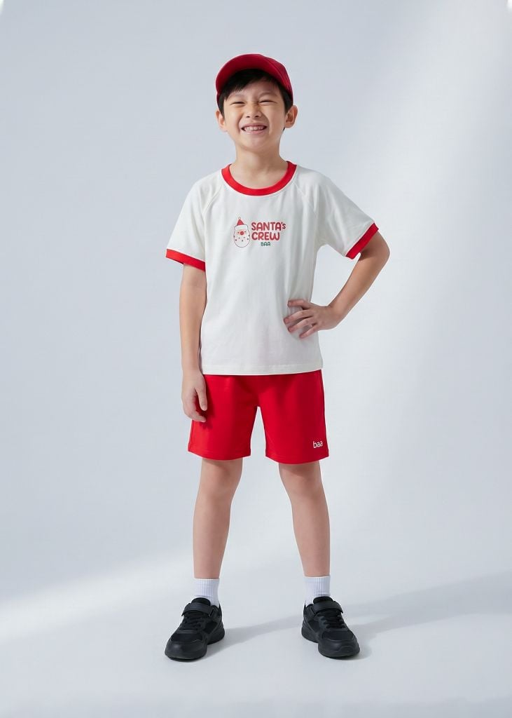 Bộ Thun Ngắn Tay Bé Trai Trắng Ông Già Noel Phối Đỏ