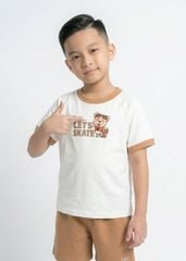 Bộ Thun Ngắn Tay Bé Trai Trắng Phối Nâu Gấu Trượt Ván
