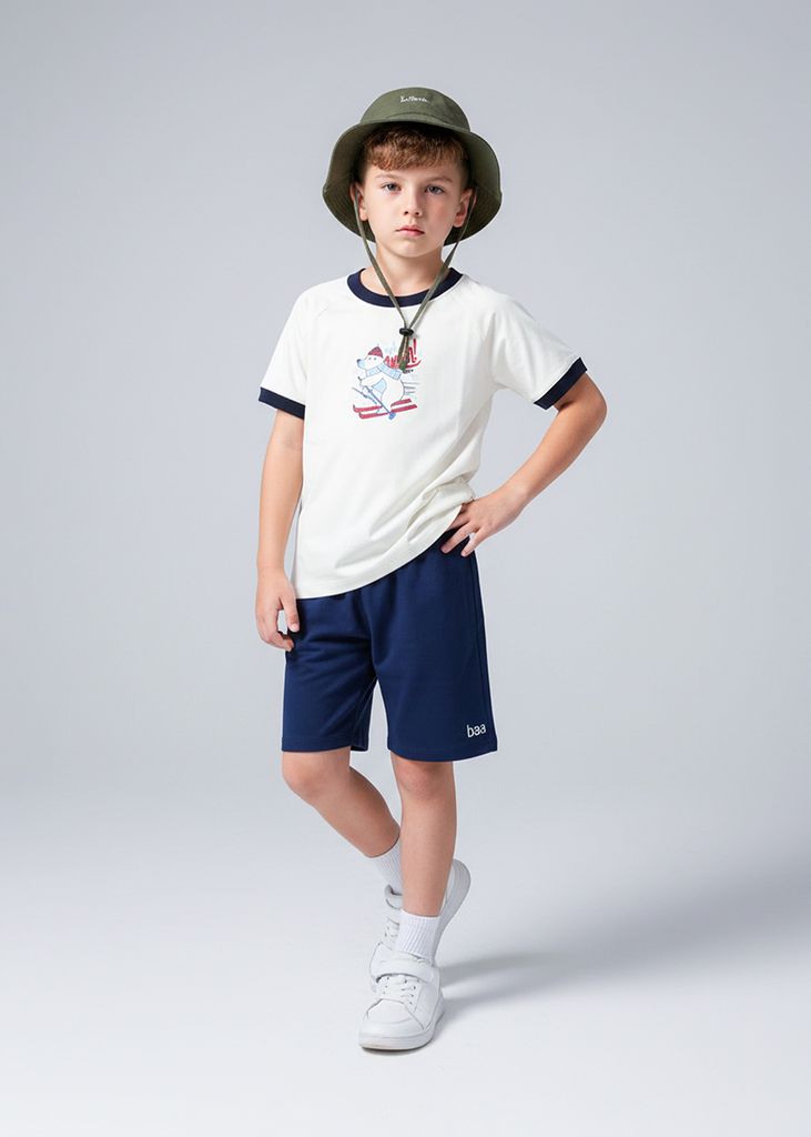 Bộ Thun Ngắn Tay Bé Trai Trắng Winter Bear Phối Navy