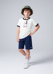 Bộ Thun Ngắn Tay Bé Trai Trắng Winter Bear Phối Navy