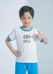 Bộ Thun Ngắn Tay Bé Trai Trắng Xe Đua Phối Xanh