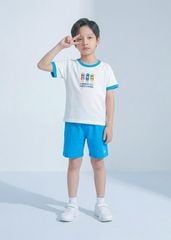 Bộ Thun Ngắn Tay Bé Trai Trắng Xe Đua Phối Xanh