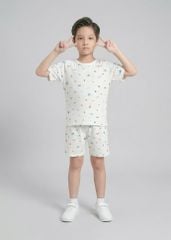 Bộ Thun Ngắn Tay Bé Trai Viscose Trắng Hoạ Tiết Biển