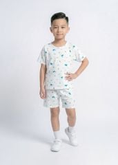 Bộ Thun Ngắn Tay Bé Trai Viscose Trắng Hoạ Tiết Khủng Long