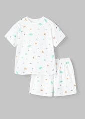 Bộ Thun Ngắn Tay Bé Trai Viscose Trắng Hoạ Tiết Vũ Trụ 02