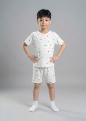 Bộ Thun Ngắn Tay Bé Trai Viscose Trắng Hoạ Tiết Vũ Trụ