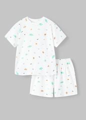 Bộ Thun Ngắn Tay Bé Trai Viscose Trắng Hoạ Tiết Vũ Trụ