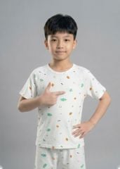 Bộ Thun Ngắn Tay Bé Trai Viscose Trắng Hoạ Tiết Vũ Trụ