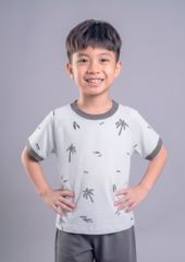Bộ Thun Ngắn Tay Bé Trai Xám Hoạ Tiết Cây Dừa Phối