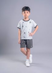 Bộ Thun Ngắn Tay Bé Trai Xám Hoạ Tiết Cây Dừa Phối