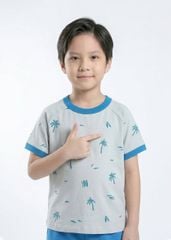 Bộ Thun Ngắn Tay Bé Trai Xám Hoạ Tiết Summer Phối Xanh Biển