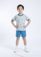 Bộ Thun Ngắn Tay Bé Trai Xám Hoạ Tiết Summer Phối Xanh Biển