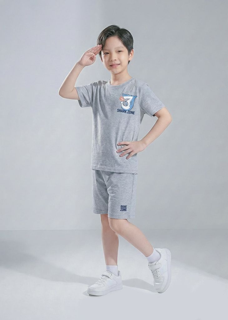 Bộ Thun Ngắn Tay Bé Trai Xám Shark Zone