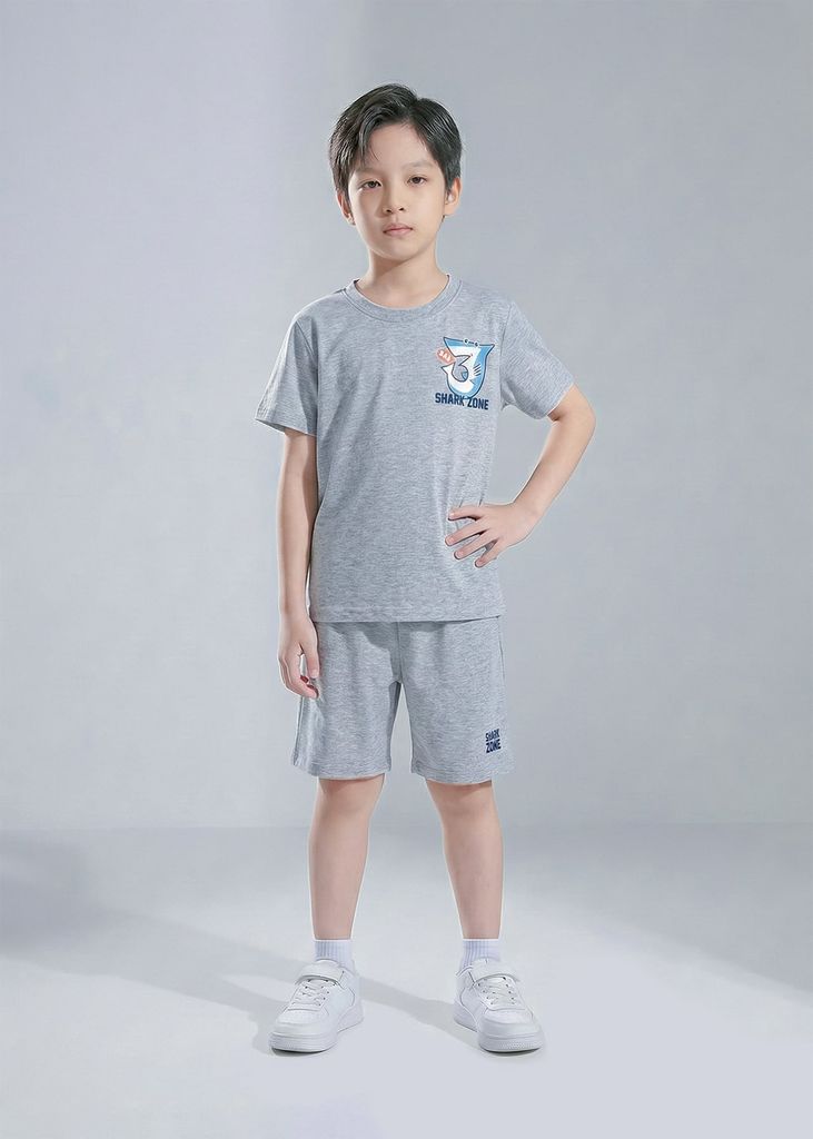 Bộ Thun Ngắn Tay Bé Trai Xám Shark Zone