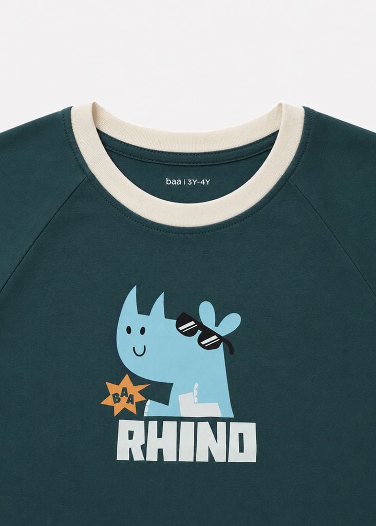 Bộ Thun Ngắn Tay Bé Trai Xám Xanh Rhino Phối Kem