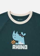 Bộ Thun Ngắn Tay Bé Trai Xám Xanh Rhino Phối Kem