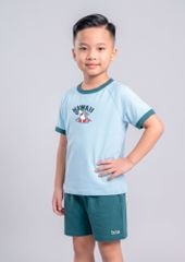 Bộ Thun Ngắn Tay Bé Trai Xanh Biển Cá Mập Hawaii Phối