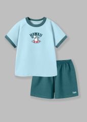 Bộ Thun Ngắn Tay Bé Trai Xanh Biển Cá Mập Hawaii Phối