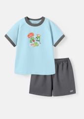 Bộ Thun Ngắn Tay Bé Trai Xanh Biển Khủng Long Phối Xám