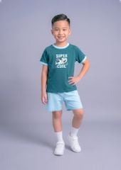 Bộ Thun Ngắn Tay Bé Trai Xanh Cá Mập Phối Biển