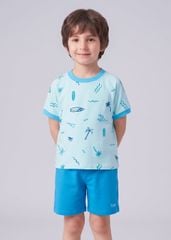Bộ Thun Ngắn Tay Bé Trai Xanh Hoạ Tiết Summer Phối
