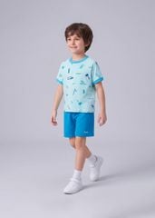 Bộ Thun Ngắn Tay Bé Trai Xanh Hoạ Tiết Summer Phối