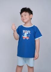 Bộ Thun Ngắn Tay Bé Trai Xanh Khủng Long Phối