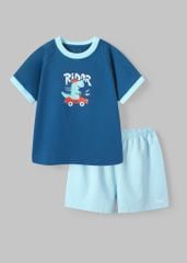 Bộ Thun Ngắn Tay Bé Trai Xanh Khủng Long Phối